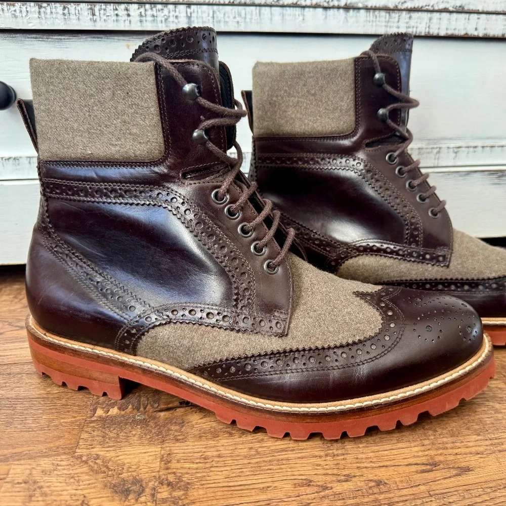 NEW Bruno‎ Magli Paciano Wingtip Boots Wool Leather Made In Italy Men's Size 10